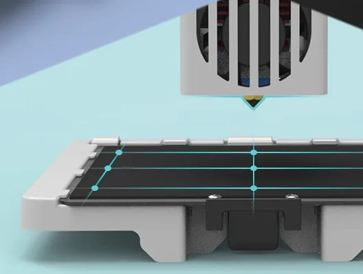Print head measuring a grid of points across the print bed for auto-leveling